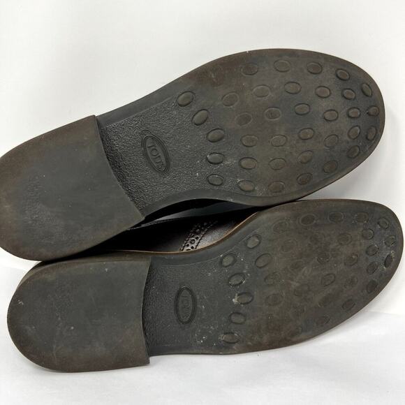 TOD’S Men’s US 8.5 EU 41.5 Brown Leather Brogue Wingtip Derby Shoes Made Italy - Picture 7 of 12